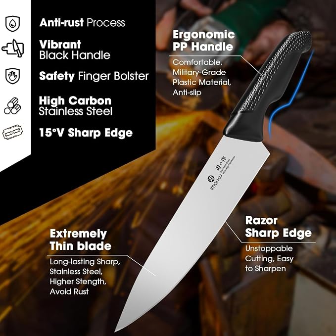 imarku 14-Piece Japanese High-Carbon Stainless Steel Knife Set，Black | Kitchen Knife Set with Block|15°Precision Edge | 56±2 HRC Hardness | Built-in Sharpener|Ergonomic Handles|Gifts Mom & Dad
