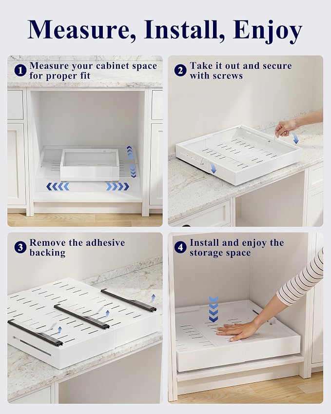 Kitsure Pull Out Cabinet Organizer - 2 Pack(12.6"-21" D x 12"-20.4" W) Expandable Sliding Cabinet Shelves, Smooth Glide Drawer Organizer, Kitchen & Pantry Storage, Framed & Frameless Cabinets