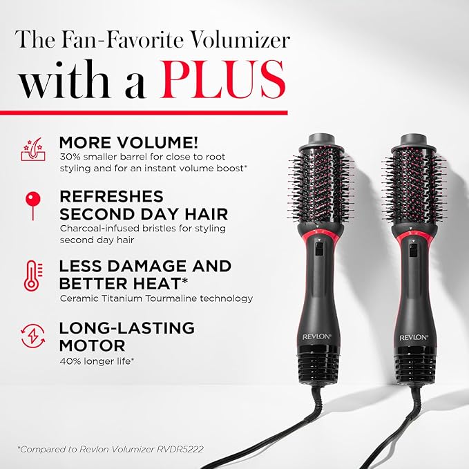 REVLON One-Step Volumizer Plus Hair Dryer and Styler | More Volume, Less Damage, and More Styling Control for Easy and Fast Salon-Style Blowouts, Plus Travel Friendly (Black)