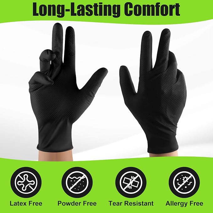 TREEGO Black 10 Mil Diamond Grip Nitrile Gloves Case, XL, 1000 Count | Latex Free, Heavy Industrial Gloves for Fleet Maintenance, Truck Repair, Equipment Service & Contractor Use