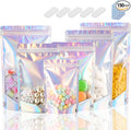 150 Pcs Mylar Bags for Food Storage, 4x6 Mylar Bag with Window Stand Up, Small Holographic Resealable Bags Smell Proof Bag Food Packaging for Small Business Freeze Dried Candy Jewelry Foil Packaging