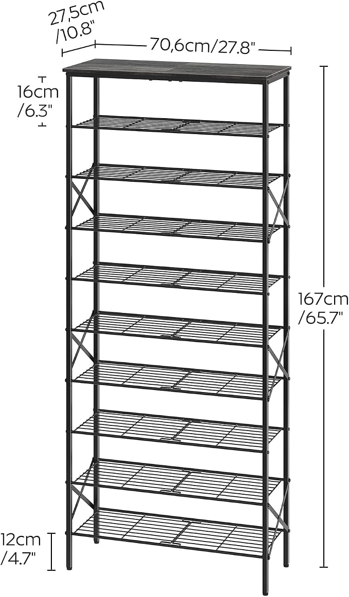 YATINEY 10 Tier Shoe Rack, Large Capacity Shoe Storage Organizer Holds 40 Pairs, Sturdy and Stable, for Entryway, Hallway, Closet, Dorm Room, Charcoal SS10BCG1