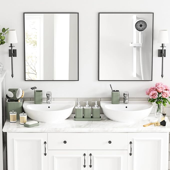 Bathroom Accessory Set - Sage Green Bathroom Set, 12PC Bathroom Accessories Set, Mini Trash Can, Toilet Brush, Trash Can & Soap Dispenser