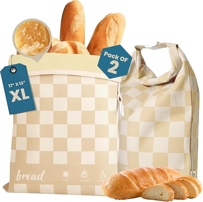 2-Pack XL Premium Reusable Beeswax Bread Bags for Homemade Sourdough, 17x13 | 100% Organic Cotton, Secure Lock Closure, Artisan Sourdough Keeper, Freezer-Safe, Bread Storage, Eco Bread Gift for Bakers