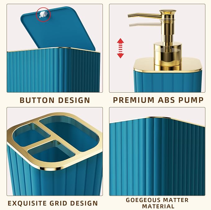 XLHOMO Bathroom Accessory Set - 25PC Teal Bathroom Set, Bathroom Set with Shower Curtain and Rugs, Bathroom Accessories Set, Shower Curtain Set, Trash Can & Soap Dispenser