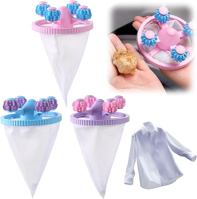 Washing Machine Hair Filter Mesh Bags, Floating Hair Filtering Mesh Removal, Pet Hair Remover for Laundry, Lint Catcher for Washing Machine, Reusable Washer Lint Catcher for Dog & Cat Hair (3, Mix)