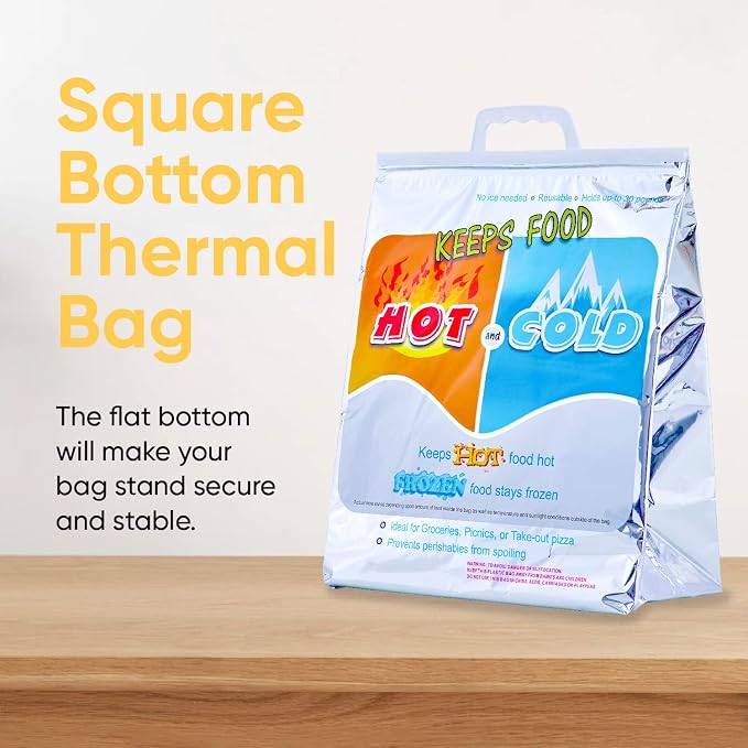 Superio Hot and Cold Insulated Bags for Food Delivery, Grocery Shopping Bags, Food Storage for Hot and Frozen Food for Travel, Disposable Cooler Bag, Reinforced Thermal Lunch Bag (2, 19"x5.5"x15.5")