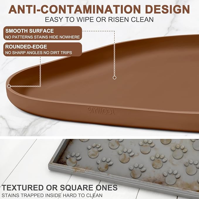 SMILOOL Waterproof Silicone Pet Food Mat with Raised Edge for Dog & Cat | 12" x 12" Non-Slip Small Pet Feeding Mats with Lip for Food & Water Bowl, Food Grade, Easy Cleaning, Brown