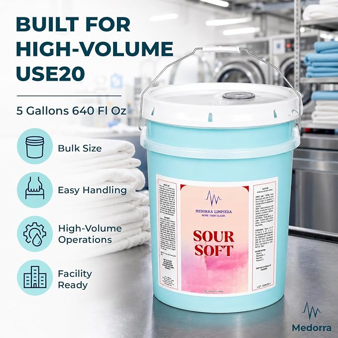 Laundry Sour & Softener, 5 Gallon, Commercial Fabric Conditioner & Acidic Rinse Agent for OPL & Industrial Laundry Systems
