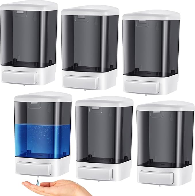 Hushee 6 Pcs Plastic Wall Mounted Soap Dispenser Commercial Manual Soap Dispenser Containers for Kitchen Shower Hotel(Black,33.8 oz 1000 ml)