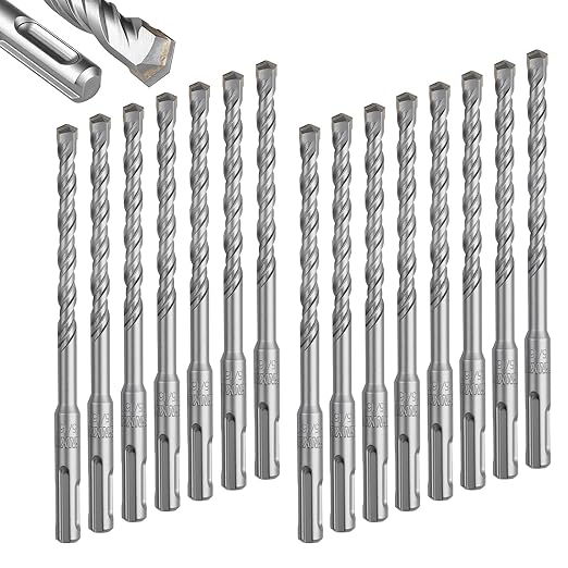 GEINXURN 15 PCS 5/16" x 6" Double Thread Rotary Hammer Drill Bits, Masonry Drill Bits Tool Set Carbide Tipped, Drilling in Brick, Stone and Concrete, Cement Walls