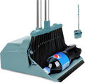 Tiumso Upgrade Broom and Dustpan Set, Broom with Dustpan Combo Sets, Large Brooms and Dust Pan with Handle, Self-Cleaning Dust Pans, Heavy Duty Broom and Dustpans Set for Lobby Kitchen Office - Green