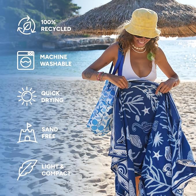 Dock & Bay Beach Towel - Quick Dry, Sand Free - Compact, Lightweight - 100% Recycled - Includes Bag - Ocean Treasure - Extra Large (200x90cm, 78x35)