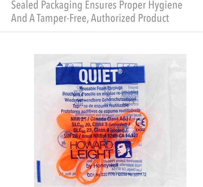 Howard LEIGHT Honeywell Home Howard Leight by Quiet Corded Reusable Earplugs, 100 Pairs (QD30), Orange