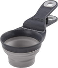 Dexas Popware for Pets Collapsible Klip Scoop, 3-in-1 Pet Food Scoop, Measuring Cup and Bag Clip, 1/2 Cup Capacity, Light Gray