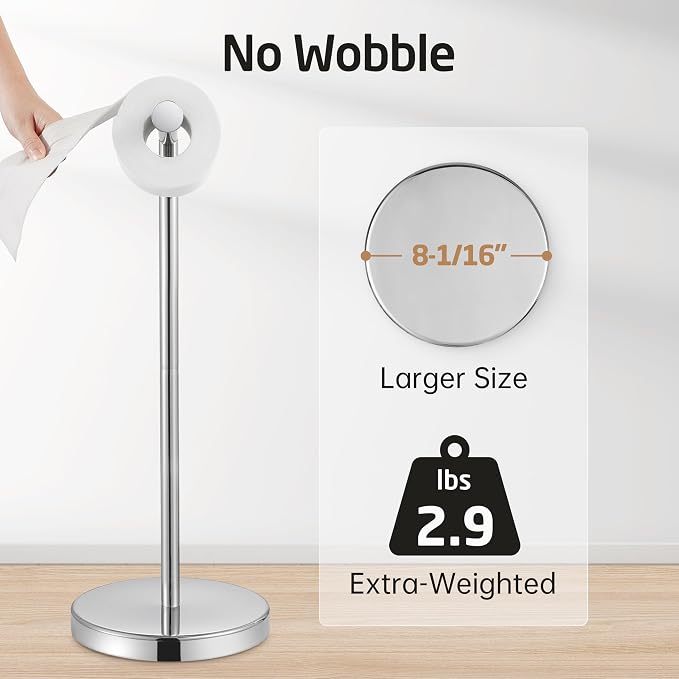 KES Toilet Paper Holder Free Standing with Heavy Weighted Base, Toilet Paper Holder Stand Modern, Toilet Paper Roll Holder Rustproof 18/8 Stainless Steel Polished Finish, BPH283S1