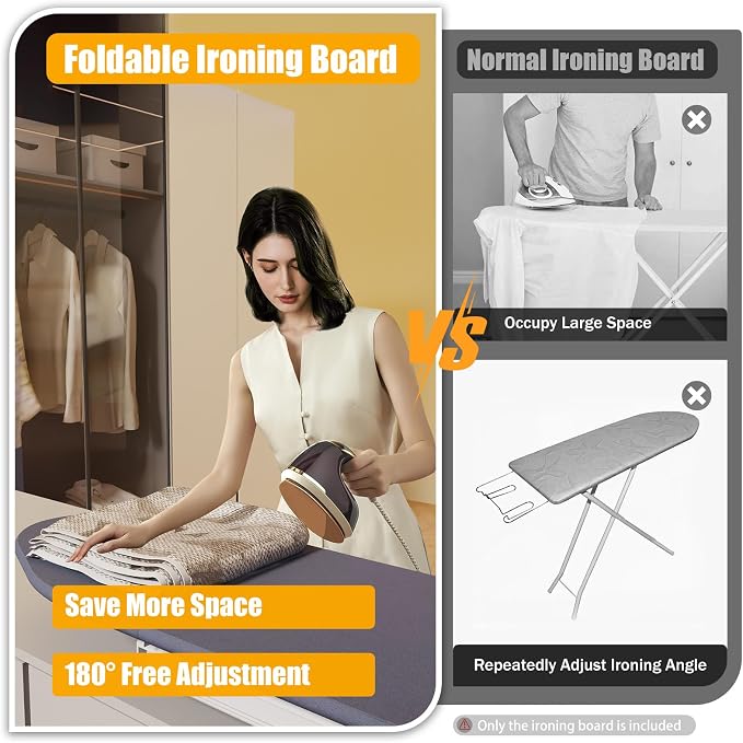 Foldable Cabinet Ironing Board Retractable Grey Ironing Station | Sturdy Load-Bearing Structure, Adjustable Rotation Design, Easy Install Compact Fold Size fit Wardrobe Drawer Cabinet Use