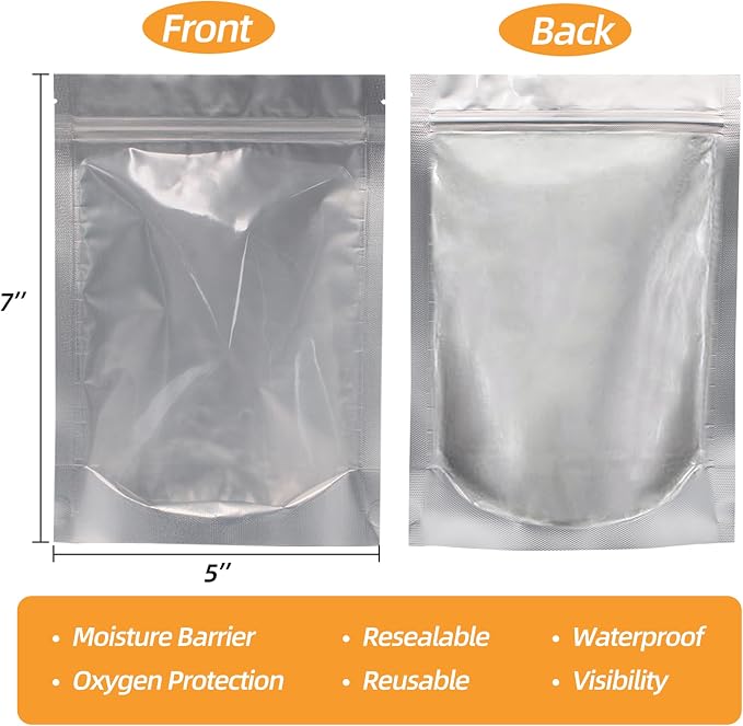 Wisesorb 1/2 Pint 240 Packs Mylar Bags For Food Storage, 5"x 7" Mylar Bags With Window, Freeze Dried Candy Bags, Reusable Storage Bags For Food, Mylar Food Storage Bags for Long Term Food Storage
