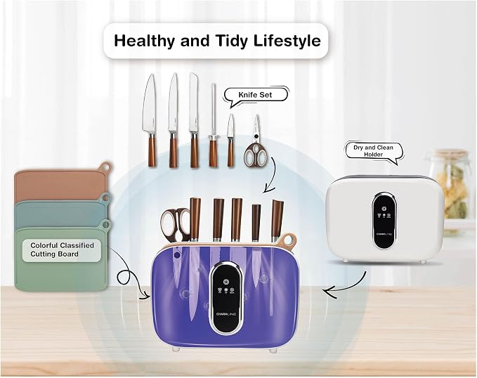 Charmline Smart Cutting Board and Knife Set with Organizer | Practical Gift for Mom, Dad, Housewarming, Birthday & Christmas, Color-coded Boards for Different Food Types, Self-Cleaning
