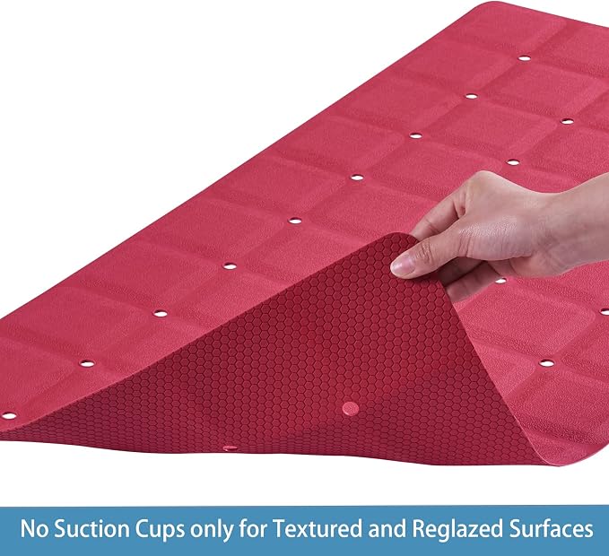 Webos Foldable Silicone Bathtub Mat: Jumbo Size Heavy Duty Safety Bath Mat for Tub Without Suction Cups Non Slip Bath & Shower Mat for Textured, Reglazed, Refinished Tub (Crimson Red, 35.8 x 17.7)
