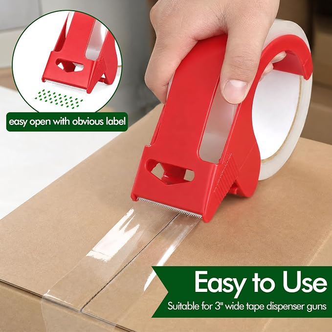24 Rolls Clear Packing Tape with 4 Dispensers, Heavy Duty Packing Tape Refills for Moving Mailing Packaging Shipping Supplies, 2.0 inches x 60 Yards Per Roll