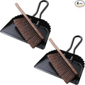 SiliFine 4 Pcs Dustpan and Brush Set 12" Heavy Duty Metal Dust Pan with Handle Brush Set Hand Mini Dust Pan Small Broom and Dustpan for Kitchen Cleaning Car Sofa Desk Home Keyboard Desk Pet