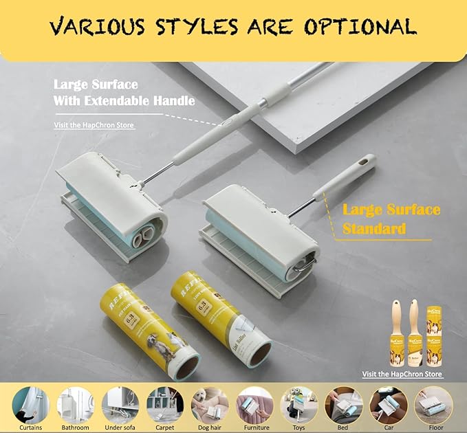 Large Surface Lint Roller Extra Sticky with Dust-Proof Cover 6.3'' Wider 480 Sheets/8 Refills, Pet Dog & Cat Hair Remover for Furniture Clothes Carpet Floor Car, A Great Sticky Tape Roller