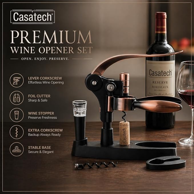 Wine Opener – Durable Bottle Opener with Corkscrew – Manual Wine Bottle Opener for Effortless Cork Removal – Ergonomic, Heavy-Duty, Easy to Use for Home & Bar