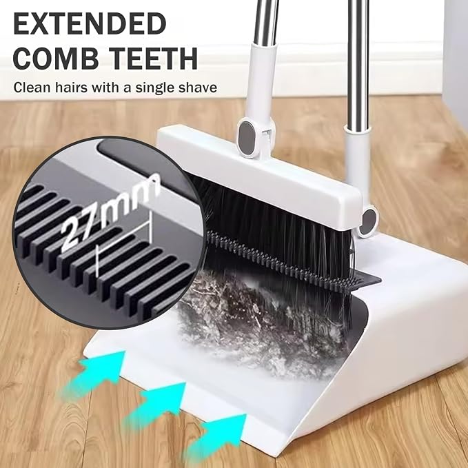 3-in-1 Foldable Rotating Broom with Dustpan Combo Set Long Handle for Home Office School Dorm