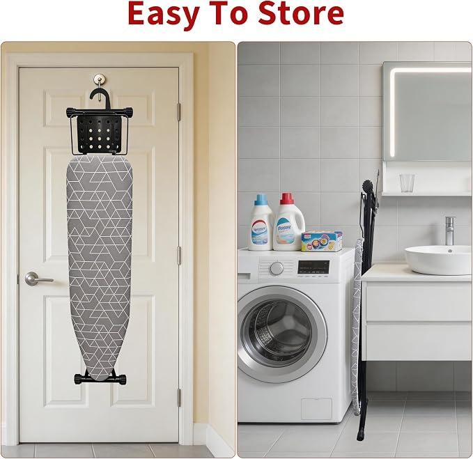 Ironing Board, 43"×13" with Iron Rest, 4 Layer & 7 Adjustable Height Sturdy | Iron Board with Bulit-in Hook and Hanger Bar, Heat Resistant Cover and Pad for Home Dorm Apartment Laundry Room, Gray