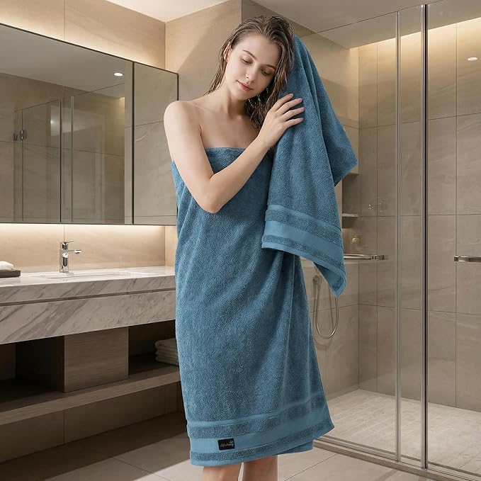 REDKISS 4 Pack Large Bath Towels, 100% Cotton, 31x63 in, Heavyweight 760G, Highly Absorbent & Quick Dry, Super Soft Luxury Towels for Bathroom,Hotel Collection - Blue