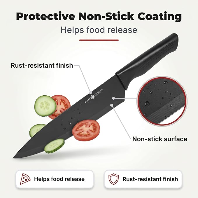 Knife Set, 15-Piece Kitchen Knife Set with Block and Built-in Sharpener, Dishwasher Safe, Non-slip Handle, 6 Steak Knives, Black