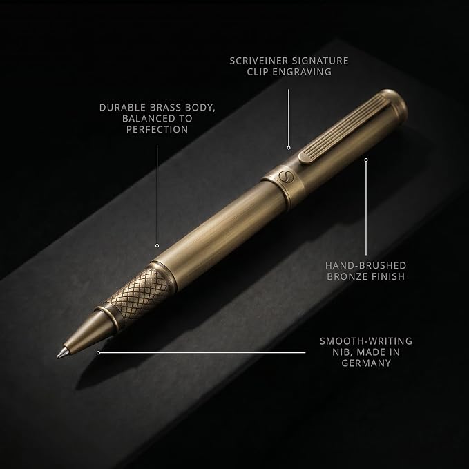 Scriveiner Bronze Rollerball Pen - Stunning Luxury Pen, Schmidt Ink Refill, Best Roller Ball Gift Set for Men & Women, Professional, Executive Office, Nice Pens