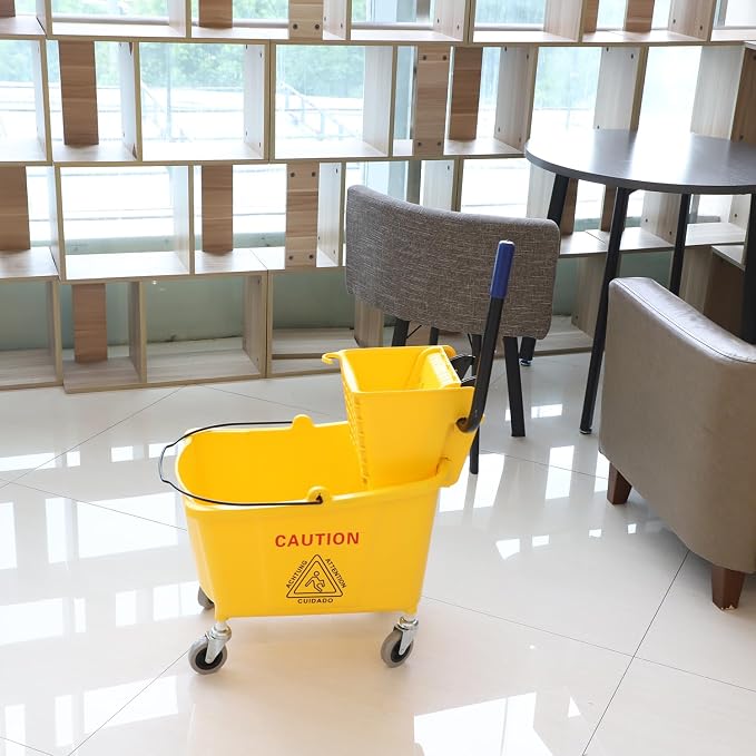Midoneat Commercial Mop Bucket with Wringer on Wheels, 35Qt,Yellow | Including One Commercial Mop