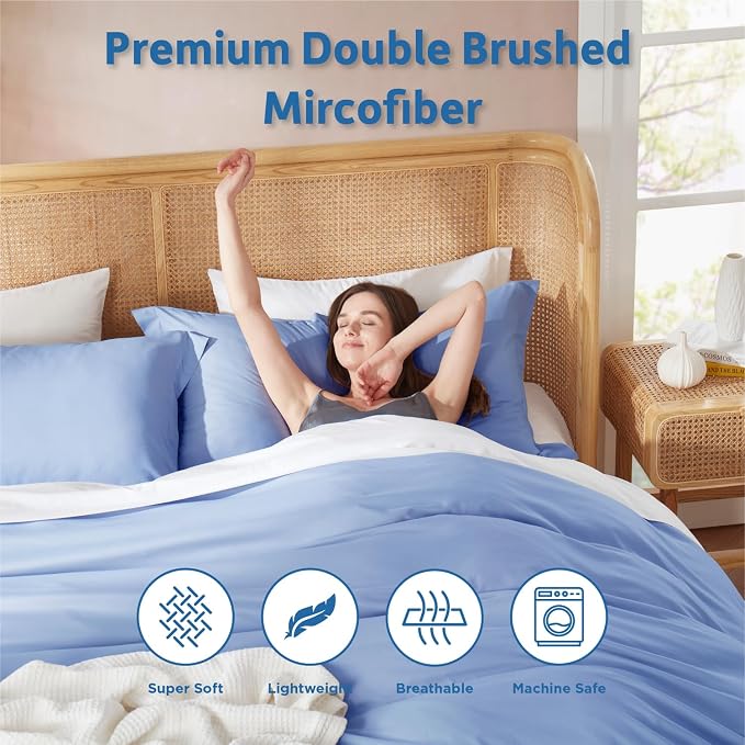 Nestl Calm Blue Duvet Cover King Size - Soft Double Brushed King Duvet Cover Set, 3 Piece, with Button Closure, 1 Duvet Cover 104x90 inches and 2 Pillow Shams