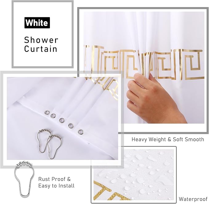 XLHOMO 11PCS Bathroom Sets with Shower Curtain and Rugs Bathroom Accessories Set White Bathroom Set,Soap Dispenser & Toilet Brush Holder Set with Stainless Steel Trash Can