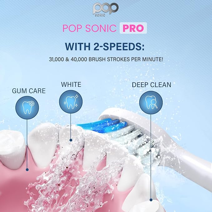 Pop Sonic Ultimate Pro Toothbrush (Pink) | Rechargeable Battery w/Up to 40,000 Brush Strokes/Minute -Long-Lasting Dupont Nylon Bristles - for Teens & Adults w/Quadrant Pacer & Timer