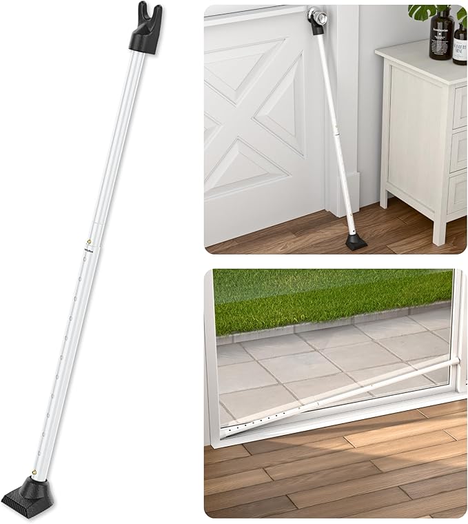 SECURITYMAN 3-in-1 Door Security Bar, Security Door Stoppers & Door Barricade – Heavy Duty Adjustable Iron Security Lock Bar for Home Defense, Apartment & Travel Safety (1 Pack - White)
