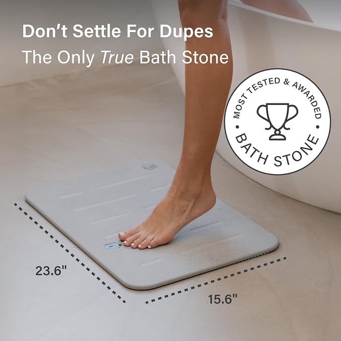 Dorai Home Stone Bath Mat - Premium Diatomaceous Earth Bath Floor Mats with Non-Slip Base, Fast-Drying Modern Shower Mat for Bathroom | Rain Ash - 23.6"x15.4"