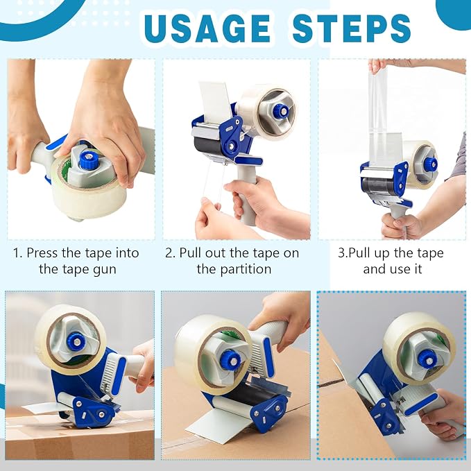 WILLBOND 4 Pack 3 Inch Wide Tape Gun Lightweight Packing Heavy Duty Tape Dispenser Gun for Moving Shipping Box Carton Seal Packing Shipping Dispenser (Blue)