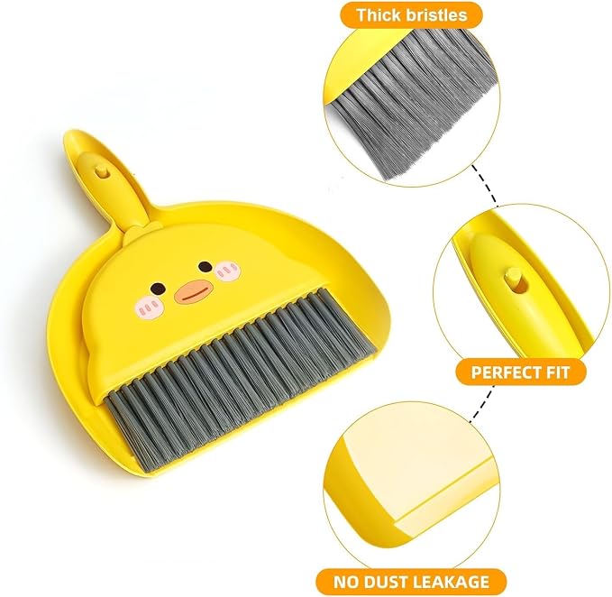 Qcen Dustpan with Thick Bristles, Yellow Colour, No Dust Leakage
