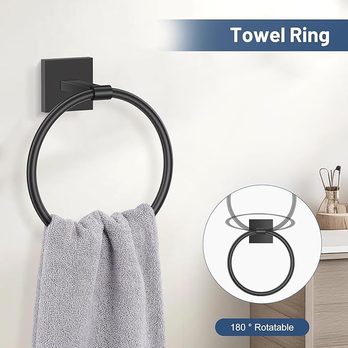 TURS 5-Pieces Matte Black Bathroom Hardware Set 23.6 Inch SUS304 Stainless Steel Towel Bar Set Wall Mounted Bathroom Accessories Set