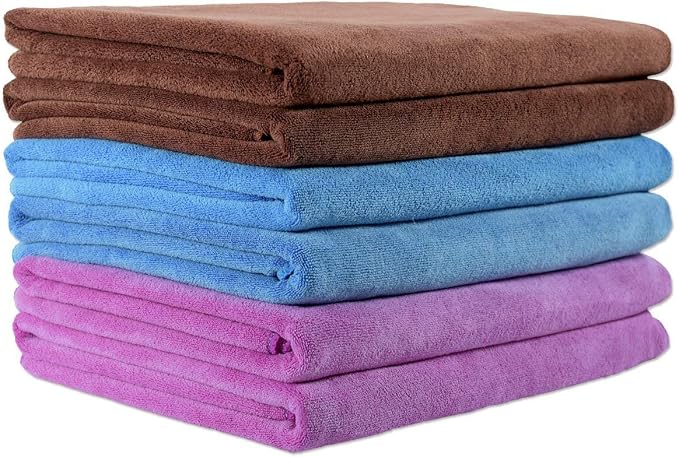 JML Microfiber Towels, Bath Towel Sets (6 Pack, 27" x 55") - Extra Absorbent, Fast Drying, Multipurpose for Bath, Swimming, Fitness, Sports, Yoga, Violet/Coffee/Blue | Hanging Loop, Extra Absorbent, Fast Drying, Lint-free, Use for Pool, Swimming, Fitne...