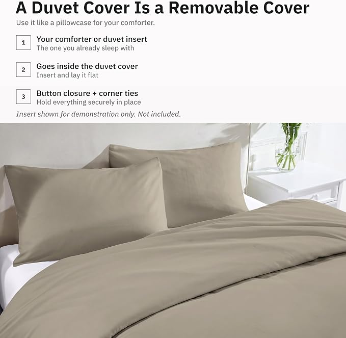 California Design Den 3-Piece Duvet Cover Set King - 400 Thread Count, 100% Cotton Sateen, Soft Duvet Cover Sets King Size Bed, Button Closures, Corner Ties, Durable Bedding - Taupe