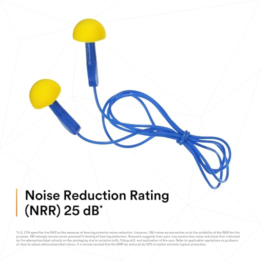 3M E-A-R EXPRESS Pod Plugs Ear Plugs 311-1114, Corded, Blue Grips, Pillow Pack, Pack of 100