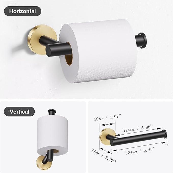 Lairuier Bathroom Hardware Set, 4-Piece Towel Holder Set Include Toilet Paper Holder,Towel Ring and 2 Towel Hooks Stainless Steel Wall Mounted Bathroom Hardware Accessories Set (Black and Gold)