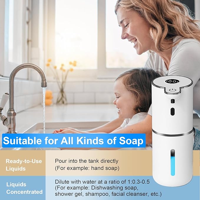 OHIFAST Automatic Liquid Soap Dispenser Touchless, USB Rechargeable Smart Hand Soap Dispenser, 6-Level Adjustable, 12.8oz/380mL Wall Mounted for Bathroom Kitchen Accessories Dish Soap-White