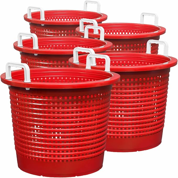 Large, Heavy Duty Fish Baskets, Red, White Handles, Made in USA, 5-Pack