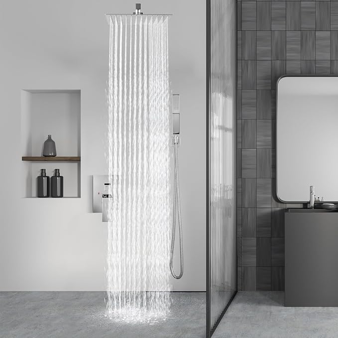 Aolemi Shower Faucet Set Rain Shower System with Handheld Spray Bathroom Shower Combo Rough-in Valve and Shower Trim Kit Included Polish Chrom 10 Inch Wall Mount Shower Head