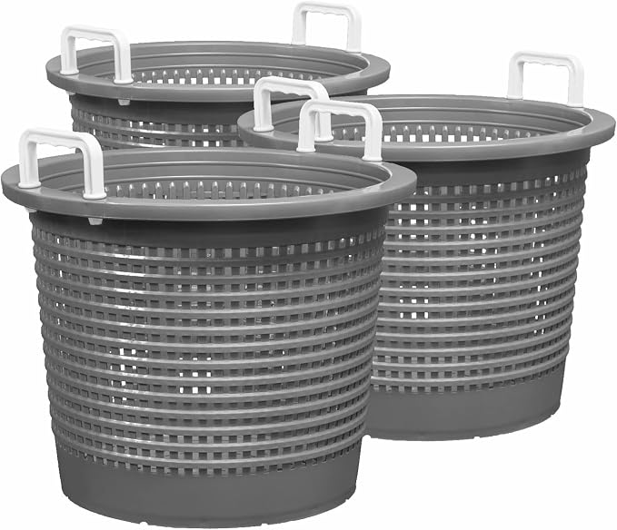 Large, Heavy Duty Fish Baskets, Gray, White Handles, Made in USA, 3-Pack
